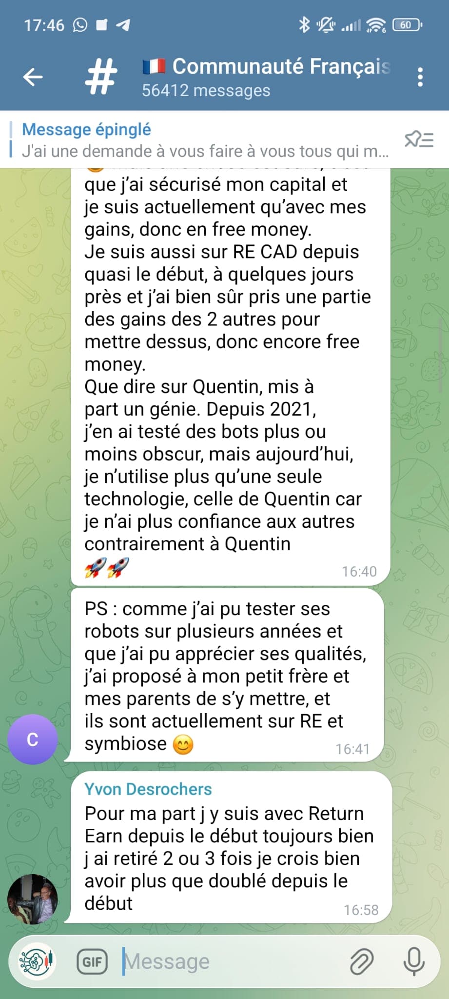 Échange entre membres de la communauté Returnearn
