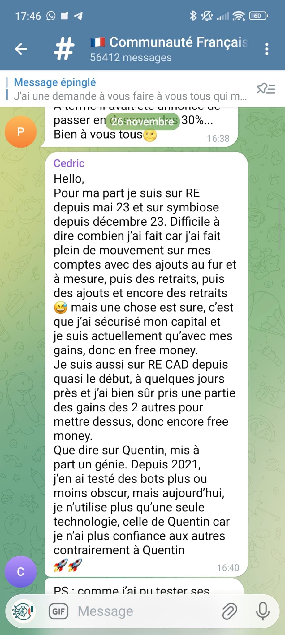 Question d'un investisseur dans la communauté Returnearn